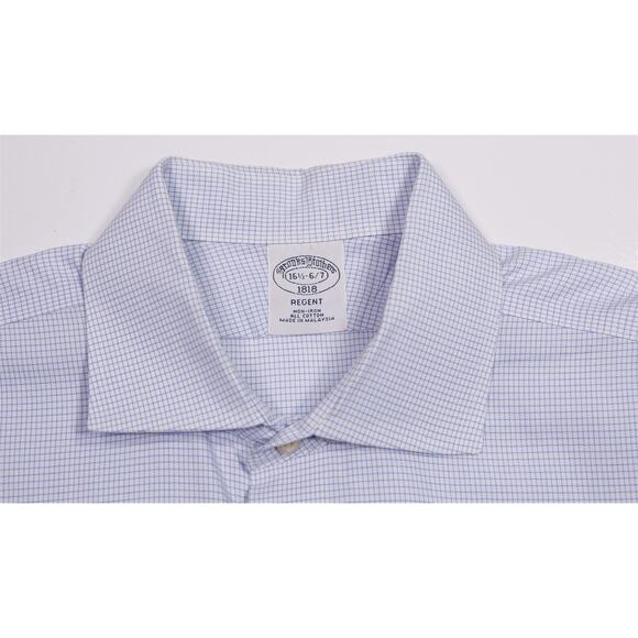 Brooks Brothers Regent Non-Iron Blue White Check Dress Shirt 16.5-36/37 - Picture 5 of 7
